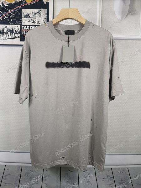 22SS Hommes Femmes Designers T-shirts Paris Détruit Peinture Lettre Tie Dye Lettre Tee Coton À Manches Courtes Col Ras Du Cou Streetwear Noir Gris Blanc Xinxinbuy XS-L