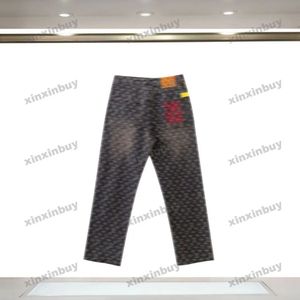 xinxinbuy Hombres mujeres diseñador pantalón París destruido Ripped jacquard Bordado de letras Washed Jeans denim Pantalones casuales negro M-2XL