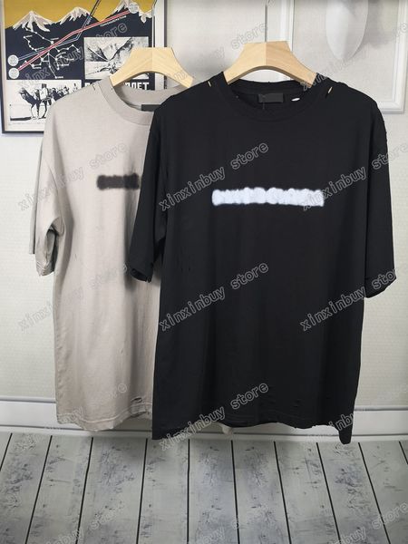 22SS Hommes Femmes Designers T-shirts Tee Paris Détruit Lettre de peinture Tie Dye Lettre Coton à manches courtes Col ras du cou Streetwear Noir Gris Xinxinbuy XS-L