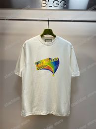 22SS Men Women Designers T Shirts T-shirt Rainbow Print Vijfpuntige Star Short Sleeve Crew Neck Streetwear White Xinxinbuy XS-L