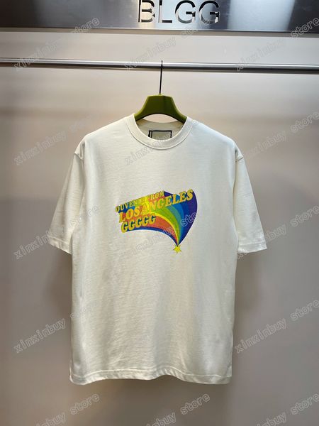 22SS Hommes Femmes Designers T-shirts Tee-shirt Rainbow Imprimer Étoile à cinq branches à manches courtes Col ras du cou Streetwear blanc Xinxinbuy XS-L