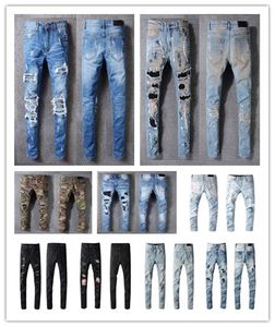 22SS Mens Designer Jeans Distressed Motorcycle Biker Jean Rock Skinny Slim gescheurde gatletter topkwaliteit merk hiphop denim broek