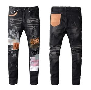 2023 Mens Designer Jeans Fashion Distressed gescheurde Biker Slim Fit Motorcycle Denim voor Men S top Kwaliteit Fashion Hiking Pant gescheurd heup borduurwerkpatchwork broek