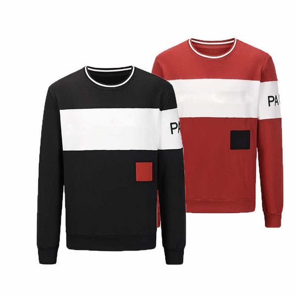 22SS Sudaderas de moda para hombre Cuello redondo Estilo de color sólido negro y rojo Sudadera de diseño de gama alta Tops para parejas