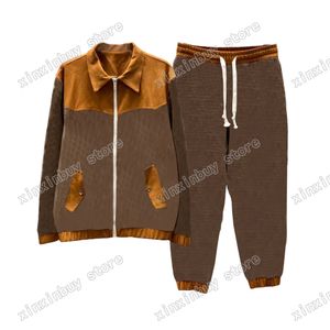 22ss hommes femmes designers survêtements tissu de velours doré tricot double broderie Streetwear coupe-vent mode survêtement marron M-2XL