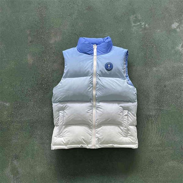 22ss nouveaux hommes veste Trapstar Badge Irongate Gilte-bleu glace 1to1 qualité lettrage brodé fermeture éclair gilet femmes manteau