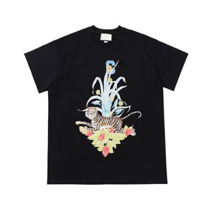 22SS New Summer Classic Flower Tiger Impreso Tee High-End Transpirable Negro Blanco Manga corta Casual Loose Hombres Mujeres Parejas Cómodas Street T-shirts TJAMTX045