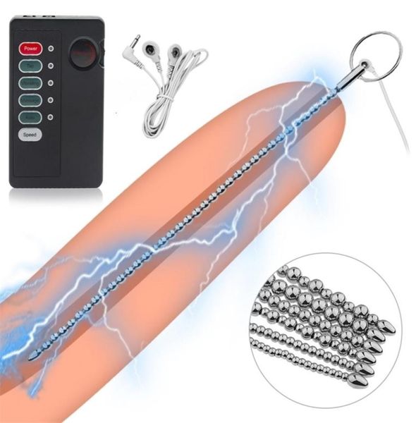 22ss Sex Toy Massager Male Penis Beads Choque eléctrico Catéter uretral Sondeo Dilatador Plug Acero inoxidable Bead Toys para hombres7187335