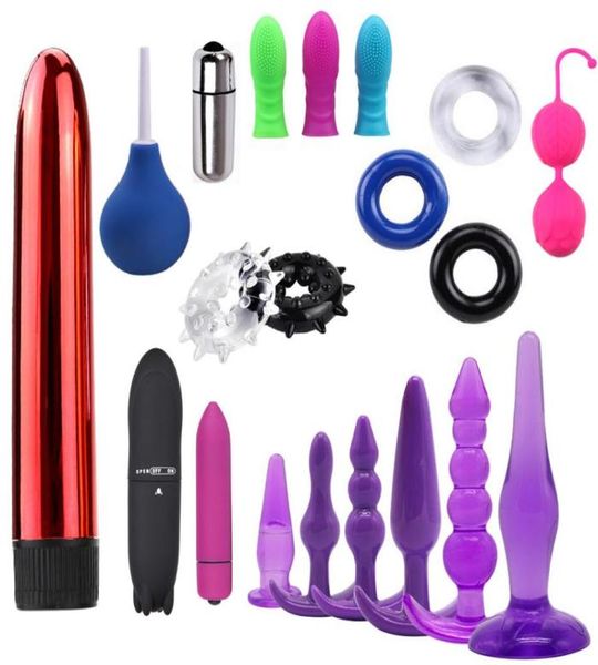 22ss Masajeadores de juguetes sexuales Vibrador 20PCS Tapones Anales Vibradores Anillo multicolor Polla Enema Bombilla Bola vaginal Juguetes sexuales Conjunto Tapón anal 194567195