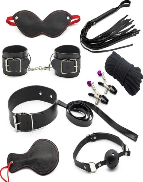 22SS Sex Toys Massagers 8 Piecack Games para adultos Producto para parejas Conjunto de restricción de esclavitud Masque de la mano Masca de látigo Kit erótico Kit 4958122