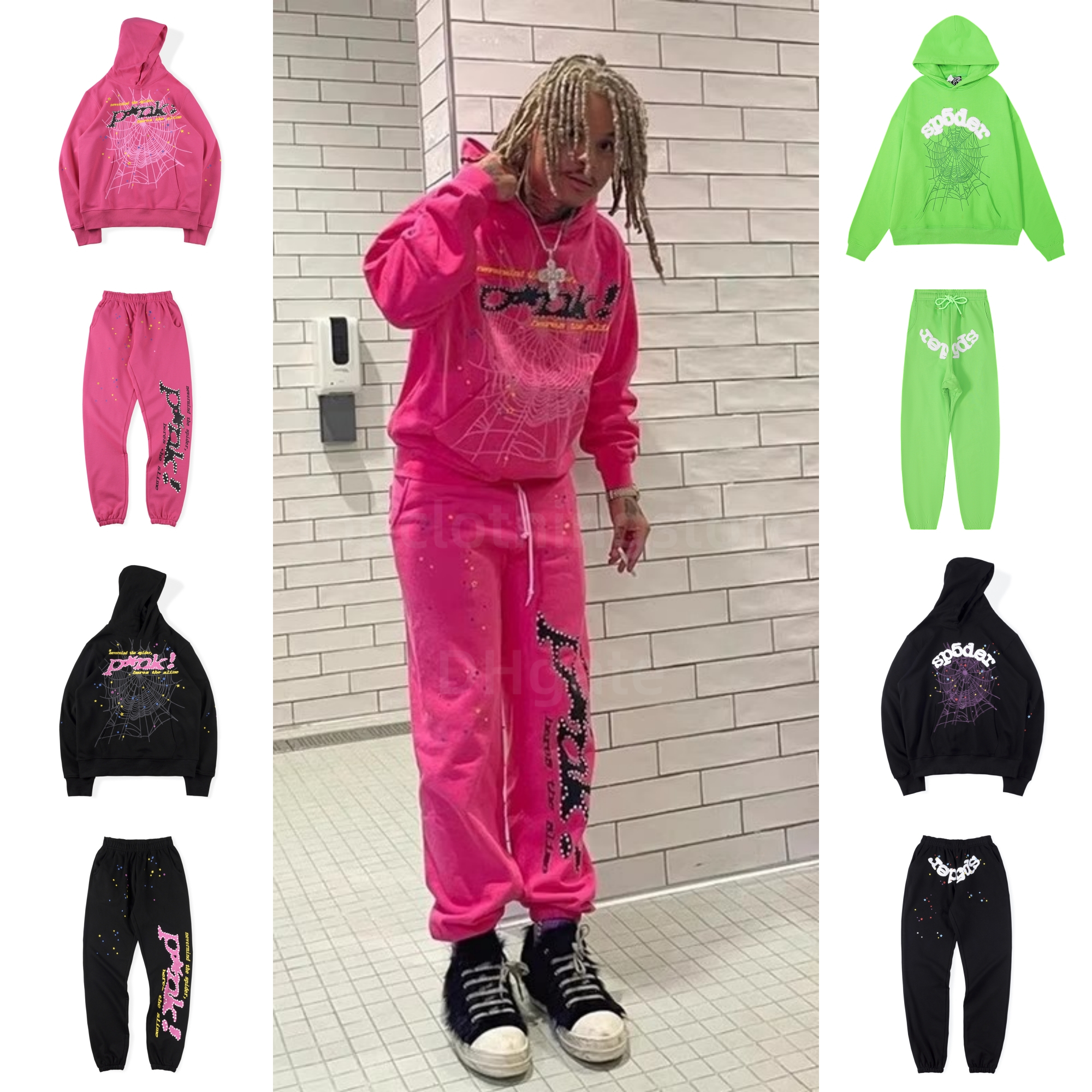 Designer Spider Pink Hoodie sp5der Hound Hoodies Sweatshirts Streetwear 5555555 Thug Angel Hoody Men Web Pullover Y2K Way S-XL