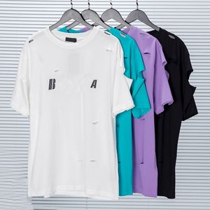 22SS Top Qaulity Diseñadores para hombre Camisetas 100% Algodón Estampado Broken Hole Tees Moda Casual Manga corta Camiseta Cómoda Transpirable Hombres Mujeres Camiseta Euro Tamaño XS-L