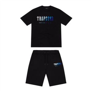 22ss Trapstar Nouveau t-shirt à manches courtes pour hommes Tenue Chenille Survêtement Noir Coton Londres StreetwearS-2XL287a