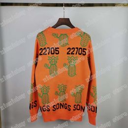 22SS Femmes Designer Chandails Ananas Jacquard Chansons Casual Ras du cou à manches longues Hommes Sauvage Top Orange S-2XL