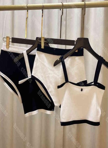 22SS Mujeres Diseñador Traje de baño 2 piezas de punto de lana Sujetador deportivo y pantalones cortos Traje de baño Sling Bikini Set Trajes de baño Playa Natación Baño Su7362961