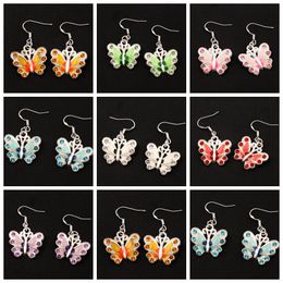 Emaille Rhinestone Butterfly Dangle Kroonluchter Oorbellen 925 Silver Fish Ear Hook 21pairs / partij 7Colors Sieraden E1559 22x37mm