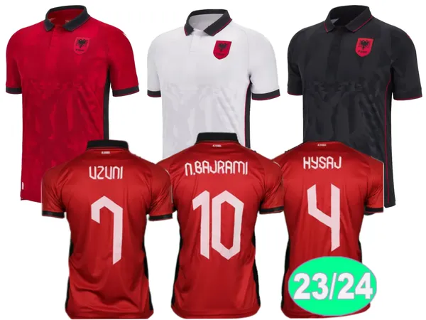 23 2024 25 Equipo nacional de Albania UZUNI Camisetas de fútbol para hombre HYSAJ LENJANI ABRASHI RAMADANI Hogar Rojo Visitante Blanco Tercero Camisetas de fútbol negras Uniformes