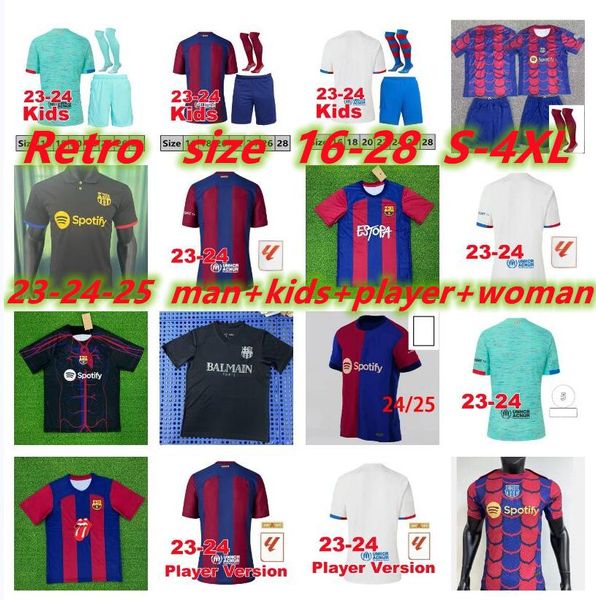 23 24 25 Barcelone PEDRI GAVI Soccer Jersey M E S S I Barca LEWANDOWSKI FC FERRAN Camiseta de Futbol AUBA JOAO CANCELO 2023 2024 ANSU FATI Football Barcelone Kits Hommes Enfants