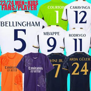 23/24 25 Bellingham Vini Jr Soccer Jerseys 4th Mbappe Tchouameni 2023 2024 Kirt de football Real Madrids Camavinga Fourth Camisetas Men Kids Kit Kit Uniforms Fans