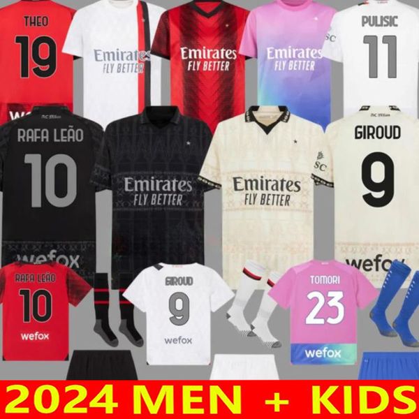 23 24 25 Breathable Milans Giroud Soccer Jerseys 2023 Pulisic Theo Reijnders Shirt Romagnoli Rafa Leo S.Castillejo Reijnders Loftus-Cheek Men + Kids Football Uniforme