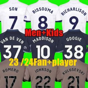 23 24 25 Maddison Son Football Jersey Romero Kulusevski Richarlison Kulusevski van de Ven Bissouma Johnson Kit de football Kit Spurs Top Men Kids Set Soccer Jerseys