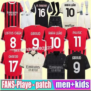 Joueur des fans 24 25 Milans Home Rafa Leao Soccer Jerseys Pulisic Giroud AC Kids Men Kit 2024 2025 Brahim Koche Loftus-Cheek S.Castillejo Tomori Theo Football Shirts