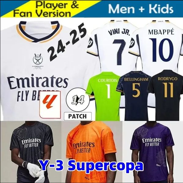 23 24 25 MBAPE Bellingham Reals Madrids Soccer Jersey Y-3 Kids Kit 2024 Home Away Third Y3 Football Shirt Camiseta Rodrygo Vini Jr Plus taille 4xl Purple Black Orange Black Orange