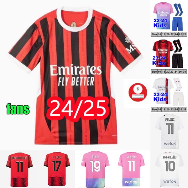 23 24 25 Milans Reijnders Giroud Soccer Jerseys Pulisic Theo Reijnders 2023 2024 Football Shirt AC Romagnoli Rafa Lea S.Castillejo Men Kids Kit Kit Fans Fans Player