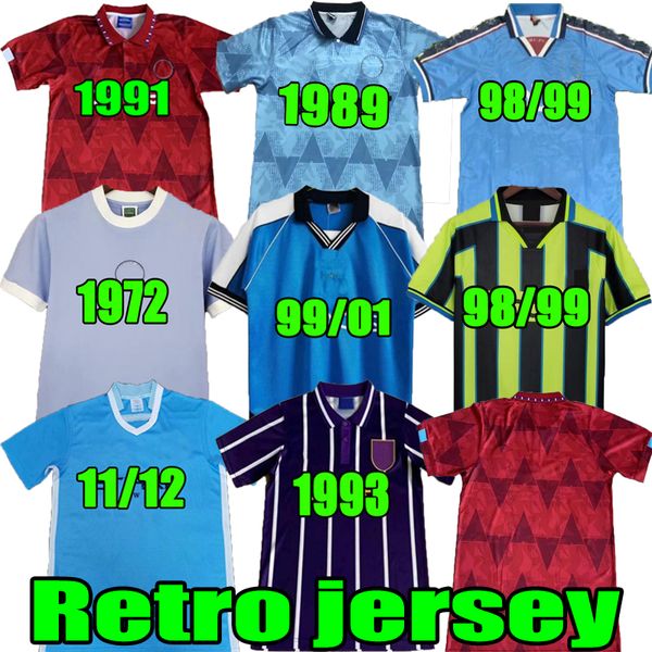 Retro Man Soccer Jerseys 1972 1989 91 93 94 97 98 99 City 2000 01 02 03 19 20 Eidos Gallagher Weah Tevez Kun Agueo Dzeko Kompany Golden Vintage Manchesters Football Shirt