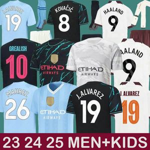 23 24 25 maillots de football en gros Haaland de Bruyne Phillips Mans villes greals Mahrez Foden Bernardo Kovacic Rodrigo Football Shirt Men Kid Kit Kit Burn Sweat
