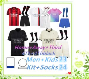 23 24 AC Koche Football Jersey S-XXL Fan Edition Jugador Loftus-Cheek Pulisic Children's 16-28 Milan Football Sweatshirt Set+Socks 4th Black