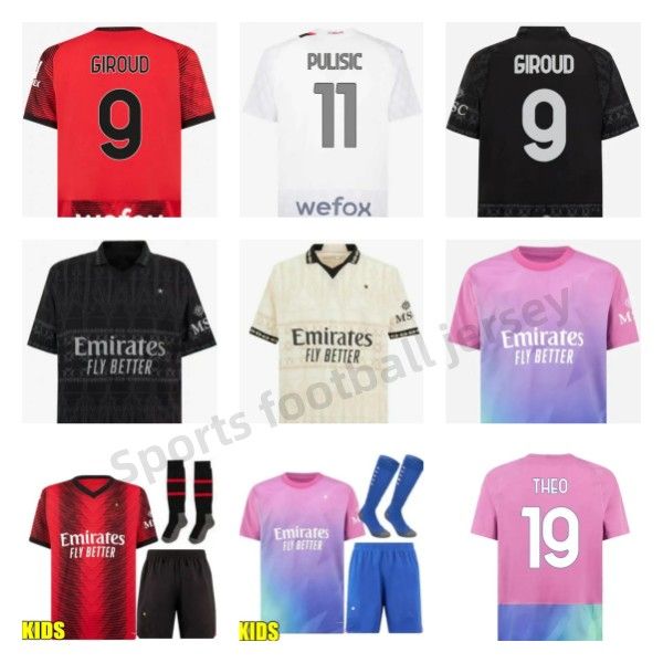 23 24 AC S Milans Cuarto Pulisic Rafa Leao Soccer Jerseys Ibrahimovic Giroud Brahim 2023 2024 Maglia Milano Men Kits Kits Football Shirt Entrenamiento lejos del cuarto 4