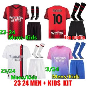 23 24 Maillots de football AC MILANS Maillot de football GIROUD DE KETELAERE RAFA LEAO Maillot de football quatrième Kit hommes et enfants PULISIC LOFTUS-CHEEK THEO Maillots de football Sweat-shirt