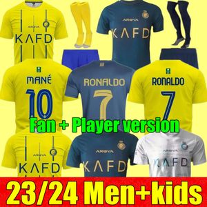 23 24 Al FC Soccer Jerseys Ronaldo 2023 2024 Home Yellow Away Cr7 Gonzalo Mane Martinez Talisca Women Fans Player Versie Men Kids Kit voetbal Shiirt