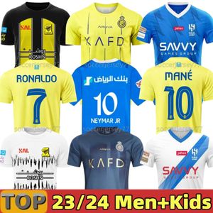 23/24 Al Nassr FC Ronaldo Al Hilal Saudi Uniform Soccer Jerseys Hombres Niños Kit Inicio Amarillo CR7 Boys Benzema Fans Player Versión Jersey 2023 Arabia Saudita