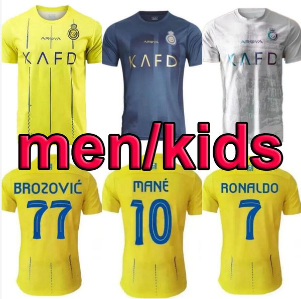 23/24 Al Nassr FC Ronaldo Soccer Jerseys Hommes Enfants KitAl Hilal Uniforme saoudien Accueil Jaune CR7 Garçons Football Shiirt Benzema Fans Jersey 2023 Arabie Saoudite Top