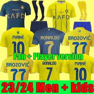 23 24 Al Nassr FC Soccer Jerseys Ronaldo 2023 2024 Accueil Jaune Cr7 Gonzalo Mane Martinez Talisca Femmes FANS Player Version Hommes Kit Enfants