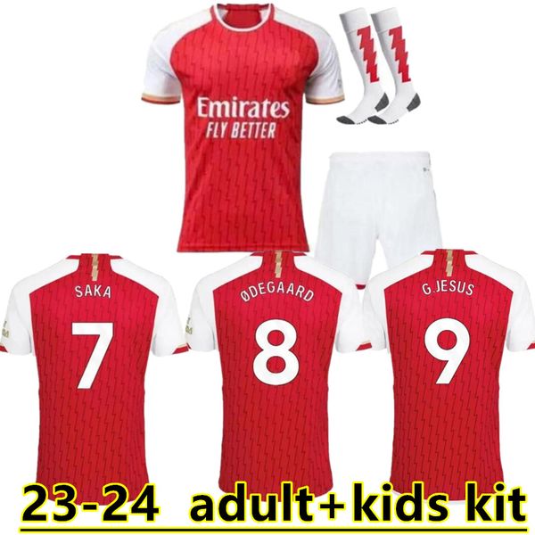 23 24 Maillots de football RICE Arsen ODEGAARD THOMAS PEPE SAKA TIERNEY HENRY WILLIAN SMITH ROWE 2023 2024 Ensemble de maillots de football pour adultes Hommes Enfants Kit uniforme 888888