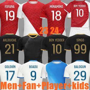 23 24 AS Monaco Soccer Jerseys Noir Extérieur BEN YEDDER MINAMINO BOADU GOLOVIN 2023 2024 Maillot de Foot BALOGUN EMBOLO Flocage Hommes Enfants FOFANA Football Shirt AKLIOOUCHE