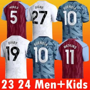 23 24 AsTOn VilLaS Football Soccer Jerseys Kit Enfants Accueil 2023 2024 Chemise Formation Away Fans Player Version Camisetas MINGS McGINN BUENDIA WATKINS Maillot Noir