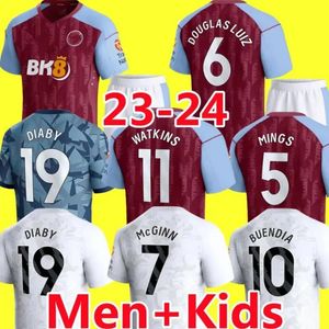 23 24 Aston Villas Soccer Jerseys Kids Kit 2023 2024 voetbalshirt Training Home Away Fans Player versie Camisetas McGinn Mings Buendia Watkins Maillot Foot
