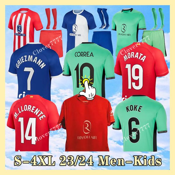 23 24 Camisetas de fútbol del Atlético de Madrid GRIEZMANN 120 aniversario 2023 2024 M.LLORENTE KOKE SAUL Correa LEMAR XXXL 4XL camiseta de fútbol hombres niños kit conjuntos uniforme jugador