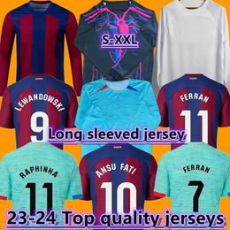 23 24 Pedri lange mouw voetbal jerseys Lewandowski Gavi 2024 Lamine Yamal Ferran Raphinha F. de Jong Gundogan Camiseta de futbol voetbalshirt Mannen Kits