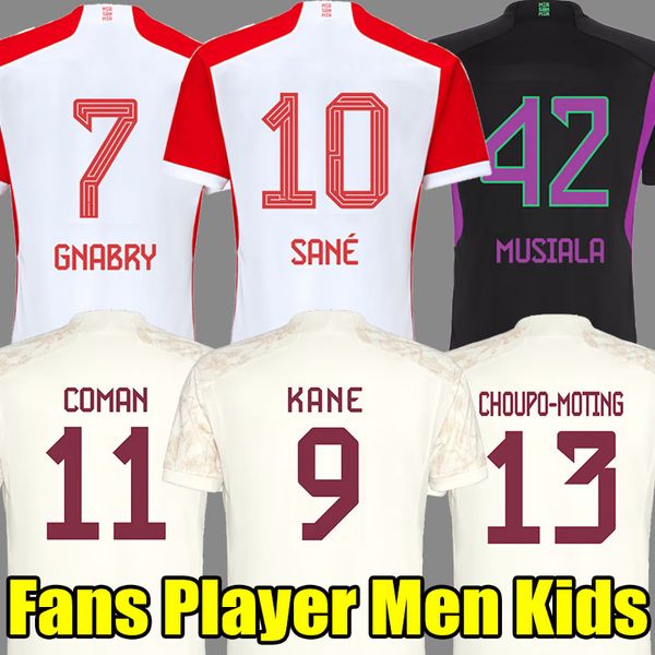 23 24 Bayern Soccer Jerseys Sane Kane Kimmich Munich Muller Davies Coman 2023 2024 Home Away Third Football Shirt Gnabry Mue Musiala Men Kid Kit Kit Set
