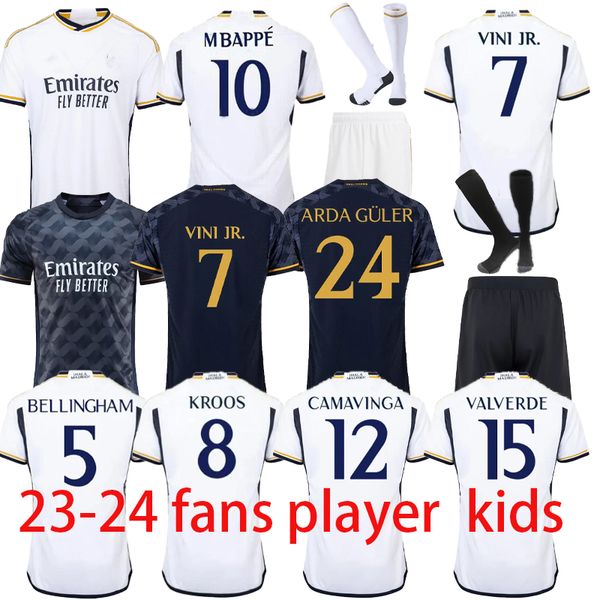 23 24 Bellingham Soccer Jerseys Real Madrid 2023 Vini Jr Benzema Camavinga MBappe Rodrygo Rudiger Modric Kroos Tchouameni Valverde Hommes Enfants Chemise Uniformes