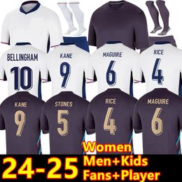 24 25 Camisa de fútbol de Inglaterra Bellingham Rashford Kane 2024 Euro Cup Soccer Jersey Equipo nacional Home White White Away Kit Kit Kit Women Saka Rice Foden 16-4xl