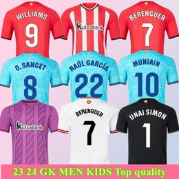 23 24 Bilbao Club 2024 Athletic ADURIZ GURUZETA WILLIAMS MUNIAIN PAREDES BERENGUER ANDER HERRERA UNAI SIMON Kit de maillot de football hommes et enfants GK Top édition anniversaire