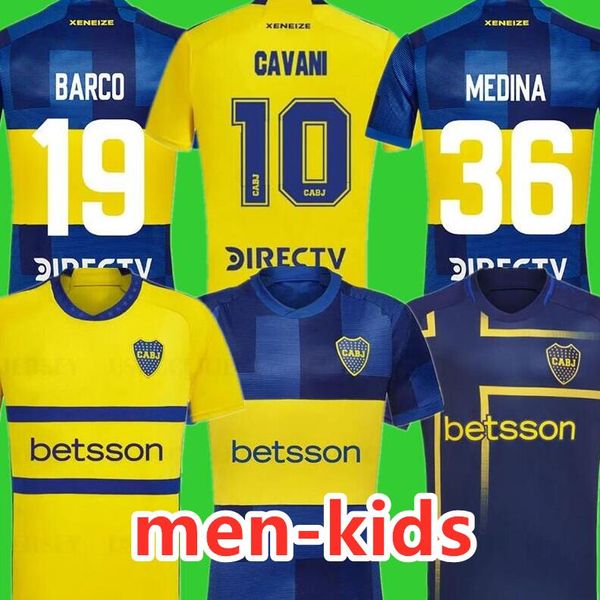 23 24 Boca Juniors Cavani Soccer Jerseys Janson Zeballos 2023 2024 Benedetto Maradona Medina Varela Cruz Home Away Third Football Shirt Kid Kit Kit
