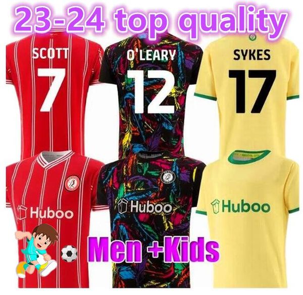 23 24 Bristol City Soccer Jerseys Men Kits Kits Scott Paterson Wells Semenyo Martin Weimann Home Red GK Football Shirts Mawson Kalas Massengo Away Black Uniforms8899