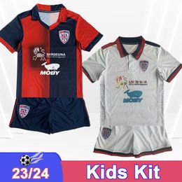 23 24 Cagliari Calcio Kid Kit Soccer Jerseys Luvumbo Deiola Viola Lapadula Nandez Zappa Obert Pavoletti Home Away Football Shirts